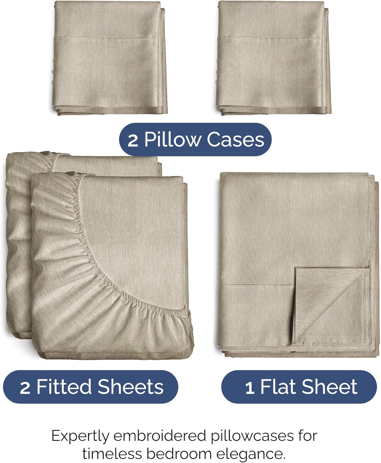 Skiennix Split King Size 5-Piece Sheet Set - Comfy, Breathable & Cooling Luxury Bedding - Deep Pockets, Wrinkle-Free, Beige