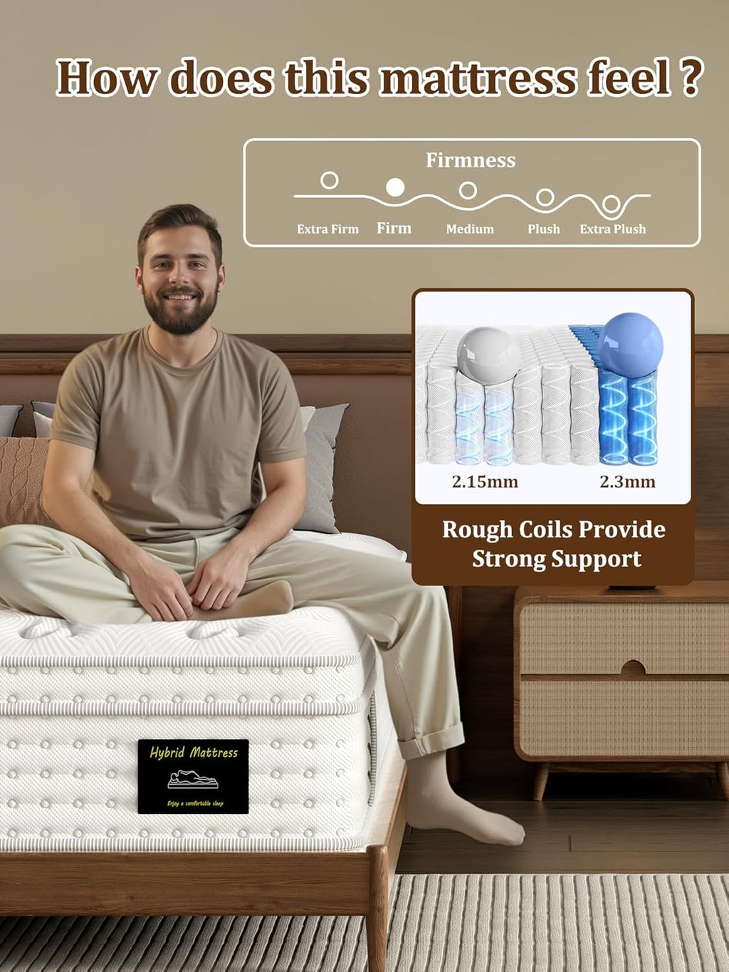 BedStory Queen Mattress - 14 Inch Medium Firm Hybrid Design | Back Pain Relief & Luxury Pocket Springs