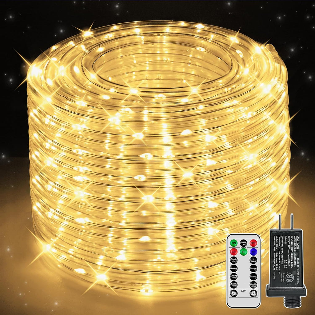 Skiennix 50ft LED Rope Lights - Waterproof 300 LED with Remote & Timer | Warm White for Indoor & Outdoor Use