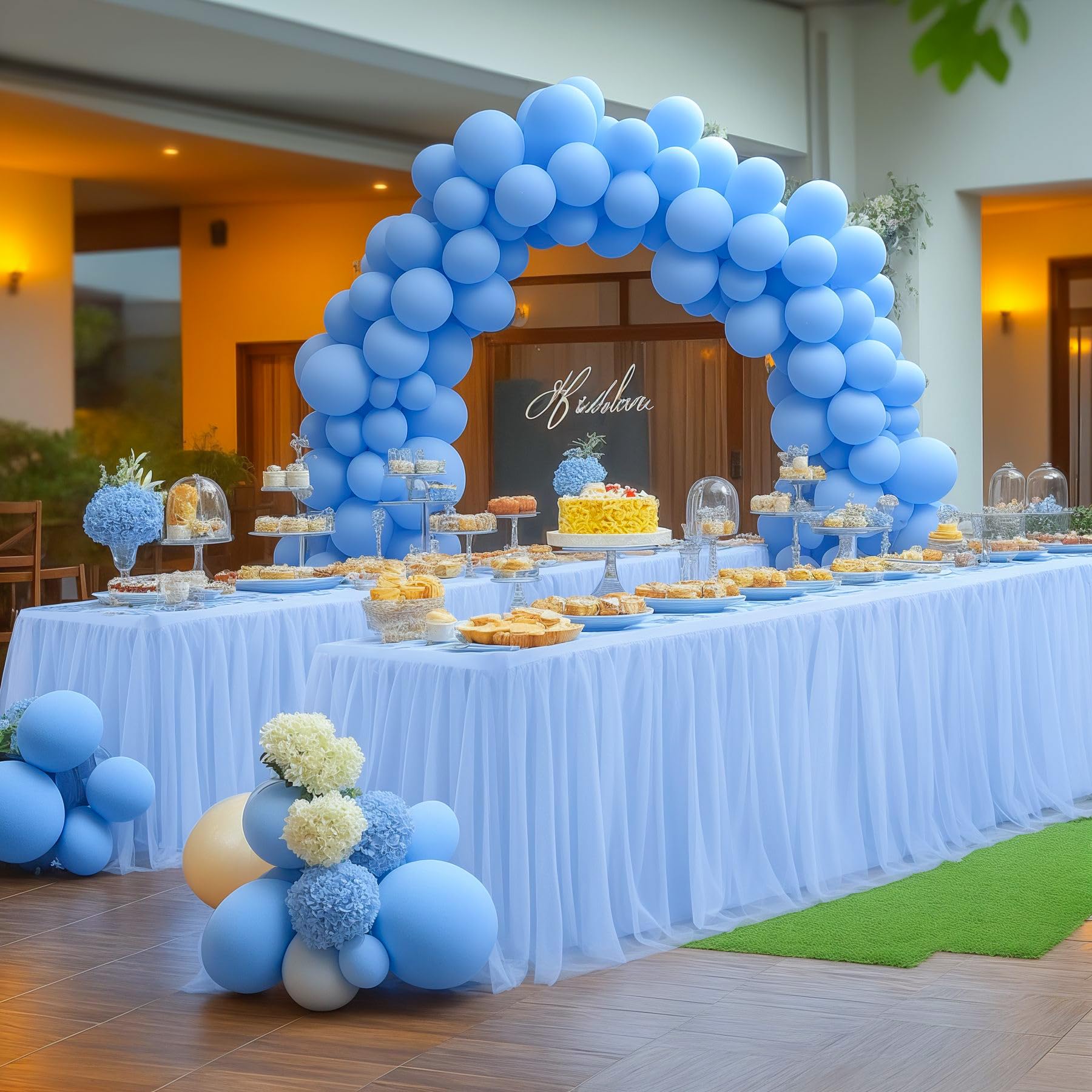 HB HBB MAGIC Baby Blue Tablecloths 8 Foot Rectangle Tulle Table Skirt Rectangle Tables 8ft Fitted Spandex Table Covers Light Blue Tablecloth