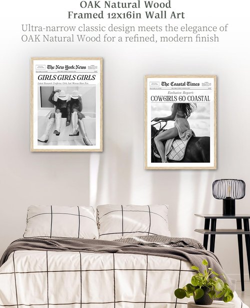 iHery Framed Cowgirl Wall Art - Trendy Black and White Canvas Decor | 12x16in Natural Oak Wood