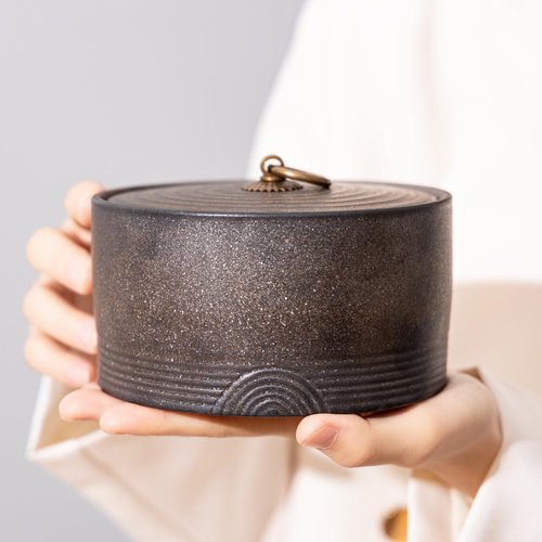 SILINE Ceramic Canister,16.9 Oz /500ml Food Storage Jar for Tea,Coffee Beans,Herb,Candy,Spices,Nuts (Stone Golden)