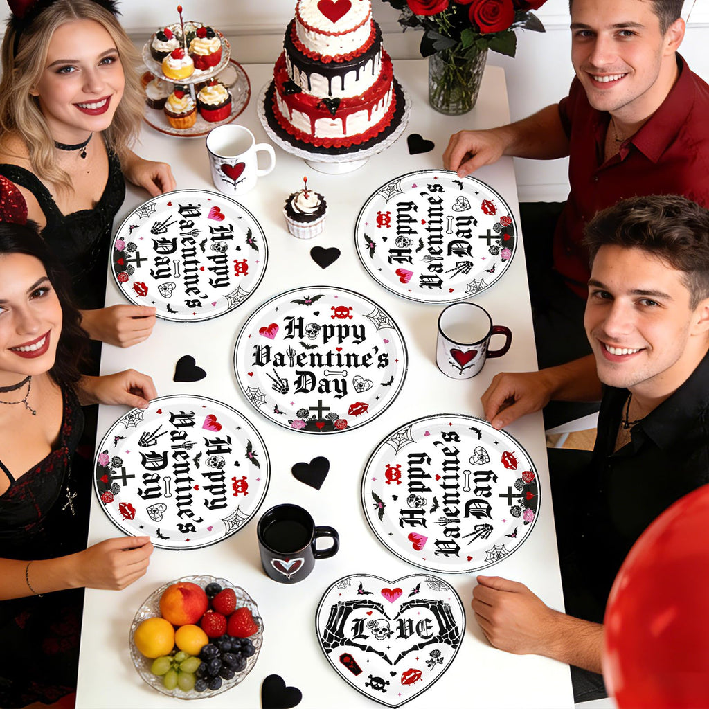 Greencian 96Pcs Valentine's Day Party Supplies Romantic Gothic Heart Love Plates and Napkins Happy Valentine Day Tableware Set for Gothic Valentines Day Wedding Anniversary Party Supplies Serves 24