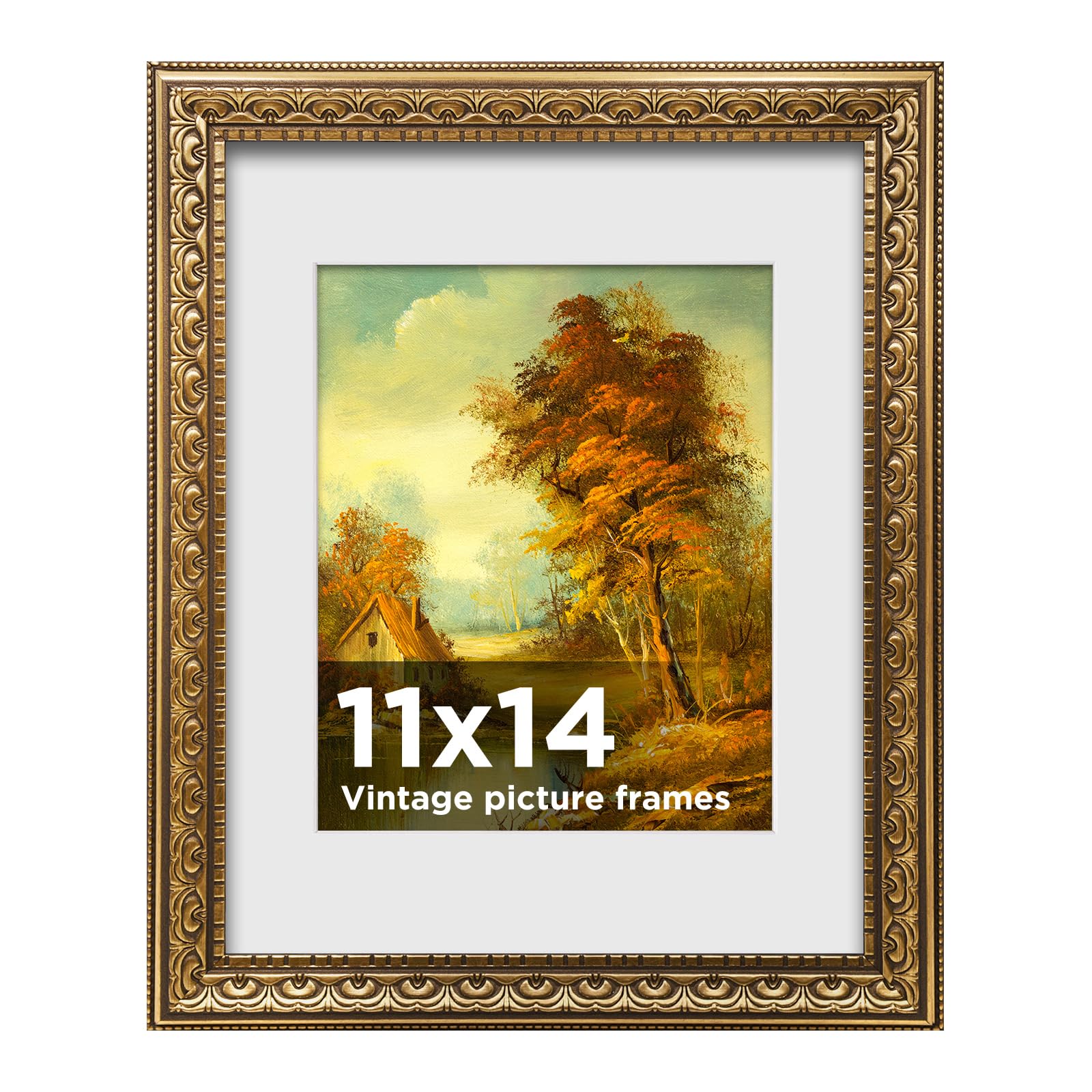 BSRHOME 11x14 Vintage Picture Frames,Antique Picture Frame with White Mat for 8x10 Picture,Gold Frame for Wall Decor,1 Pack Ornate Picture Frame,Gold