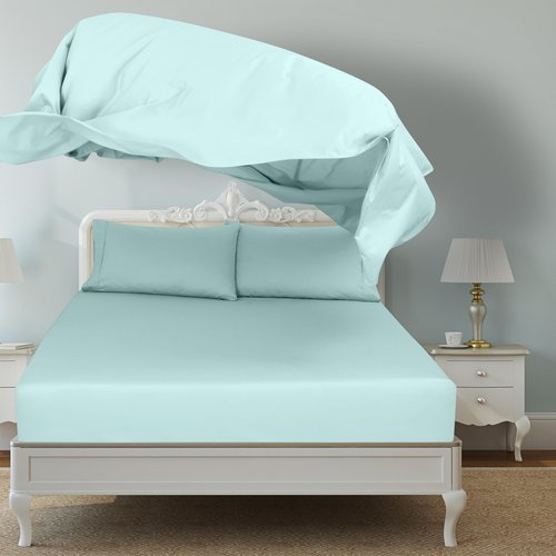 Royale Linens Queen Flat Sheet - Ultra Soft Brushed 1800 Microfiber Flat Sheets Only - Wrinkle Free & Stain Resistant - Hotel Quality Top Sheet for Bed (Queen, Aqua)