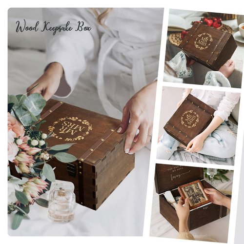 AW BRIDAL Large Mr and Mrs Wedding Keepsake Box with Lids, Engraved Wooden Storage and Decorative Box, Bridal Shower Gifts for Bride Bachelorette, Engagement Gift for Couples Newly Engaged