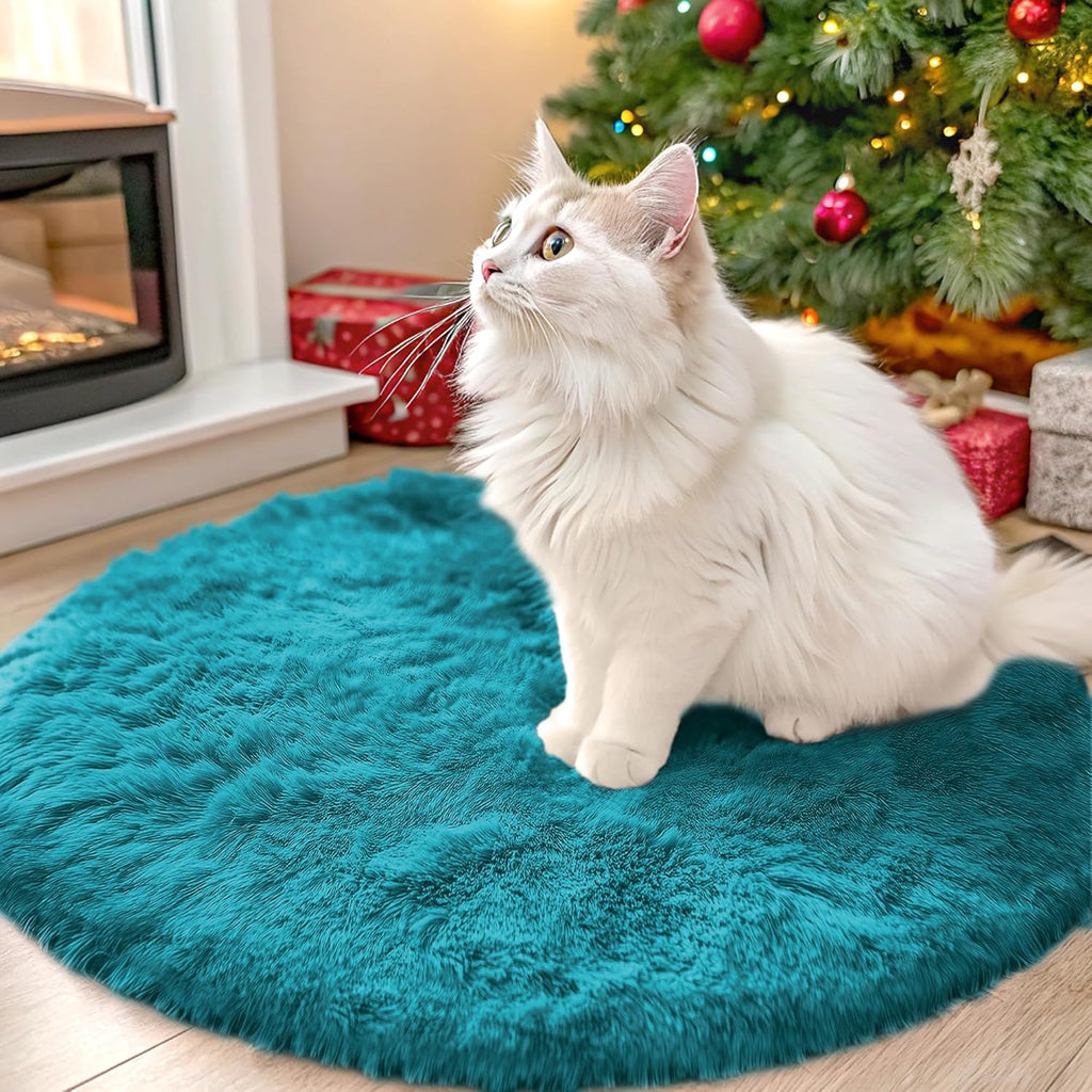 OLANLY Teal Round Area Rug - Soft, Fluffy, Machine Washable 2 ft Circle Carpet for Bedroom & Nursery Decor