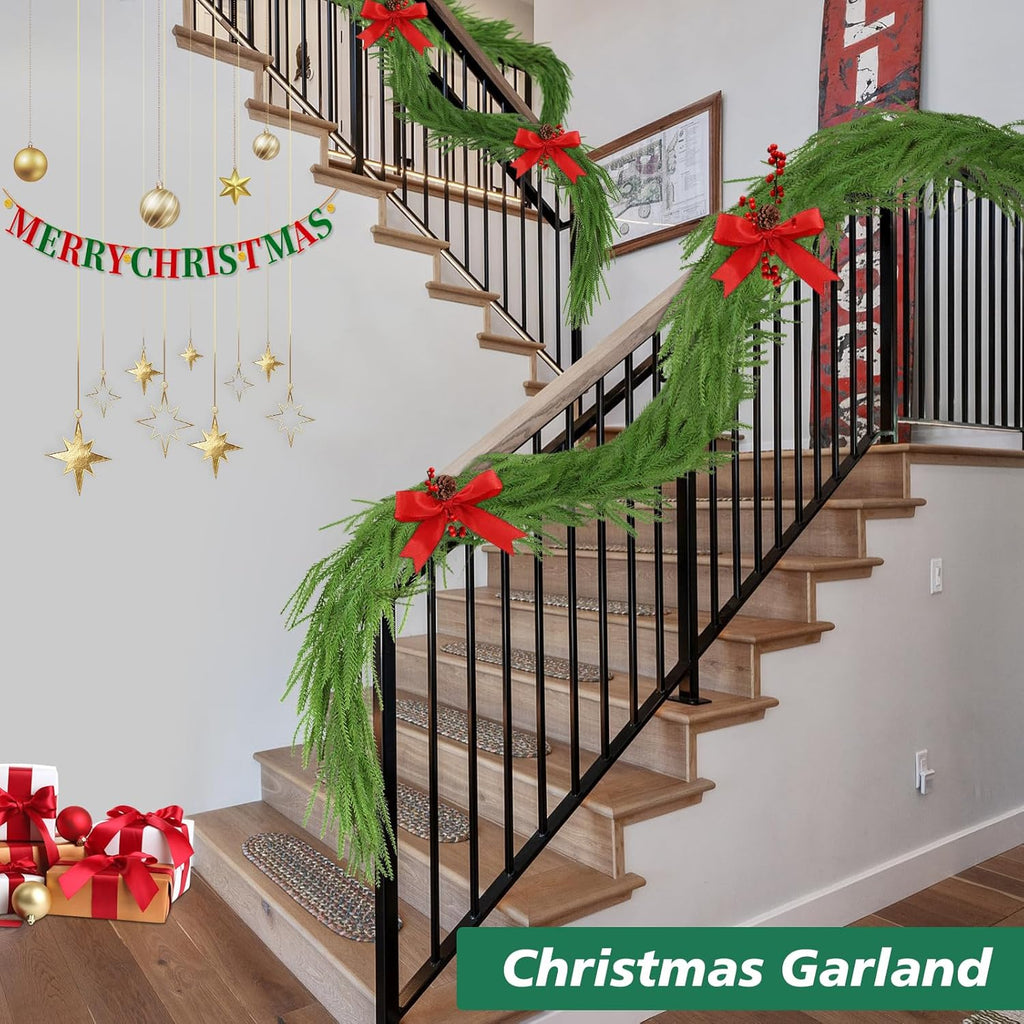 Norfolk Pine Garland - Realistic 9 Ft Faux Pine Christmas Decor for Mantle, Wall & Table