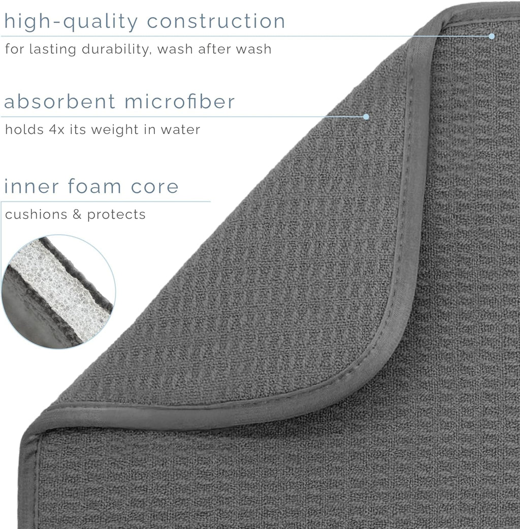 S&T INC. XL Dish Drying Mat - Absorbent Microfiber Kitchen Counter Pad | 18” x 24” | Charcoal