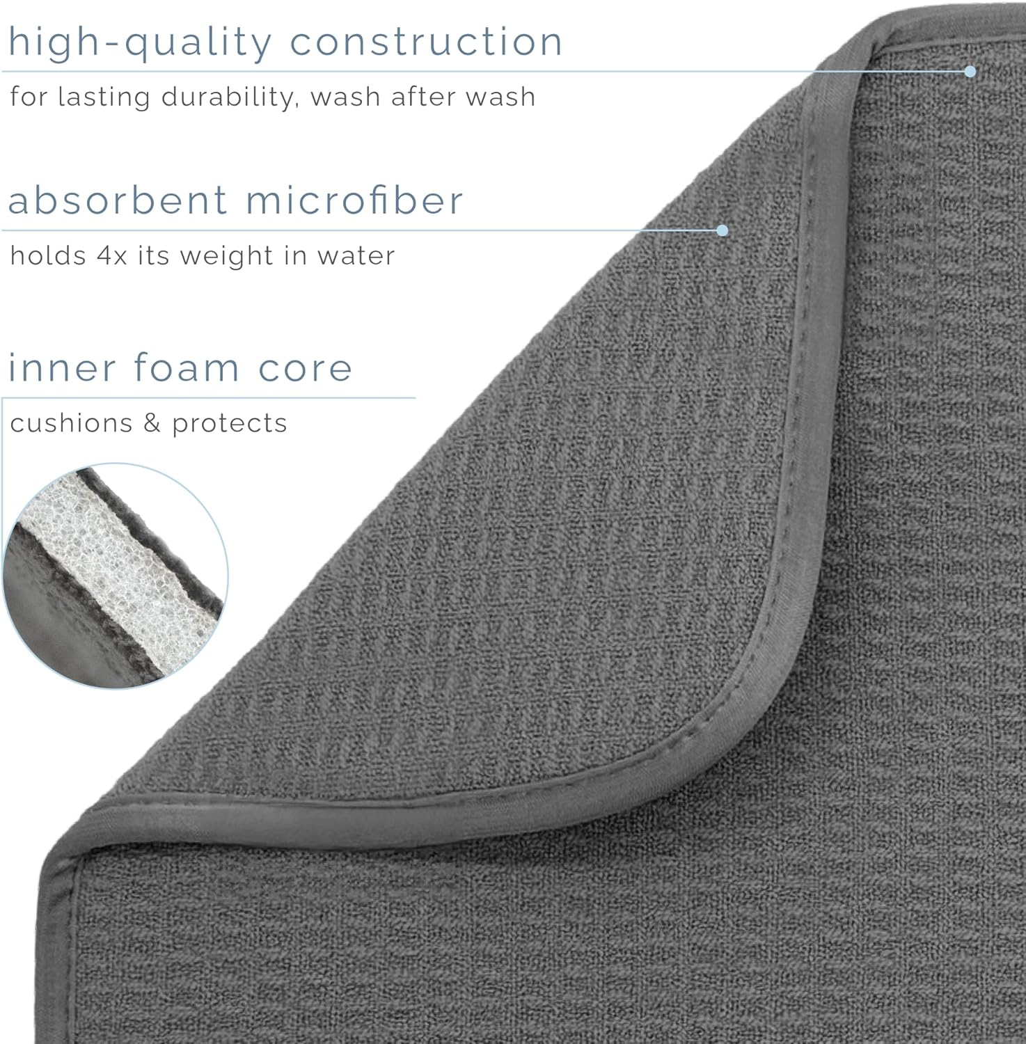 S&T INC. XL Dish Drying Mat - Absorbent Microfiber Kitchen Counter Pad | 18” x 24” | Charcoal