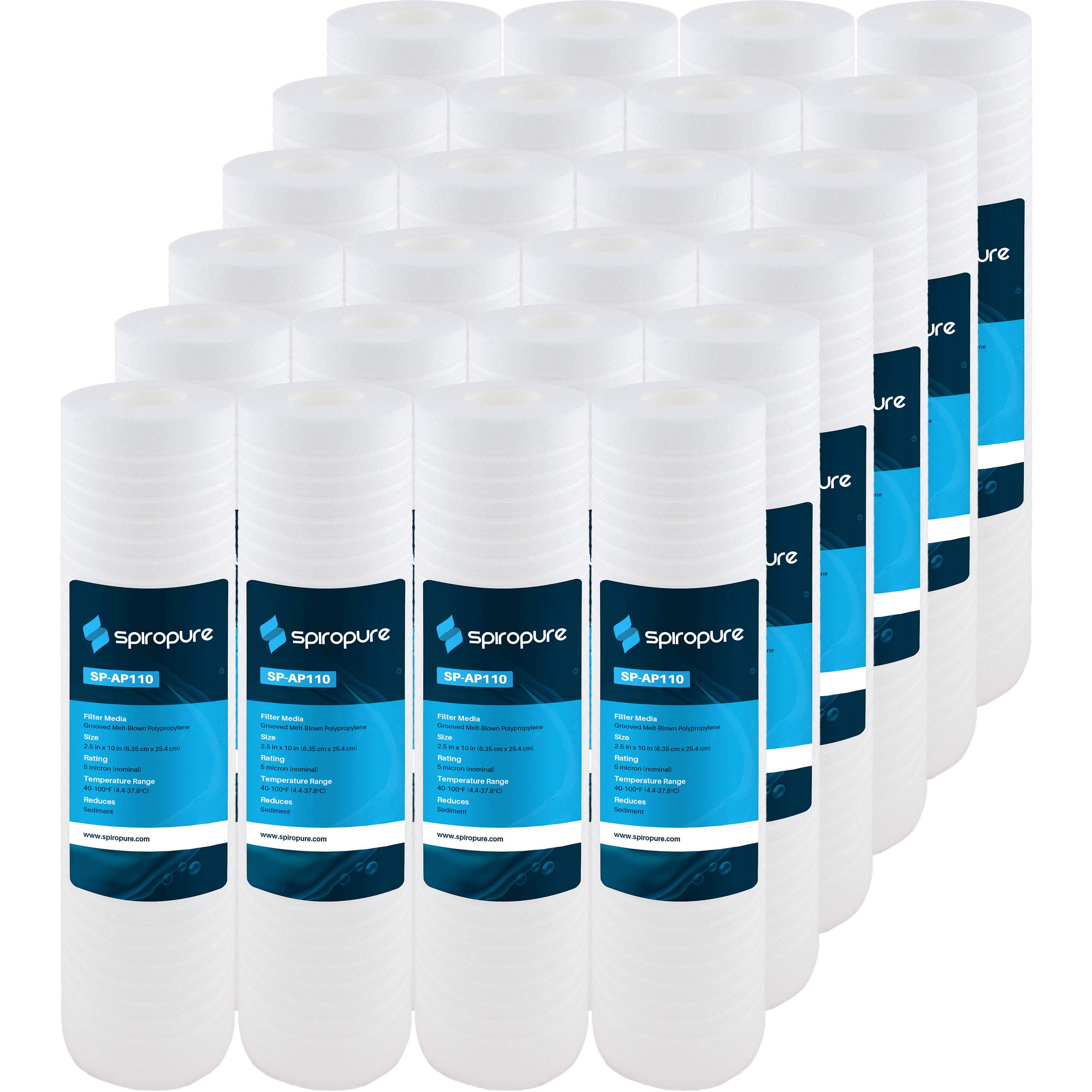 SpiroPure SP-AP110 10x2.5 5 Micron Grooved Melt-Blown Polypropylene Sediment Water Filter Cartridge SGC-25-1005 AP110 (Case of 24)