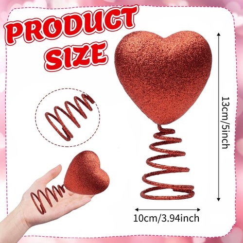 5 Inch Mini Valentine Day Hearts Tree Topper Glitter Tree Topper for Mini Trees Heart Decorations for Valentine's Day Party Holiday Ornament Home Decoration (Red)