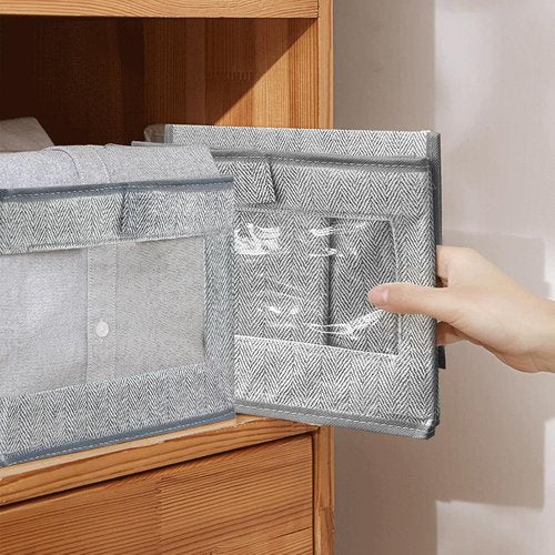 Linen Closet Storage Bins - 6 Pieces with Clear Window | Organize Clothes, Books & More