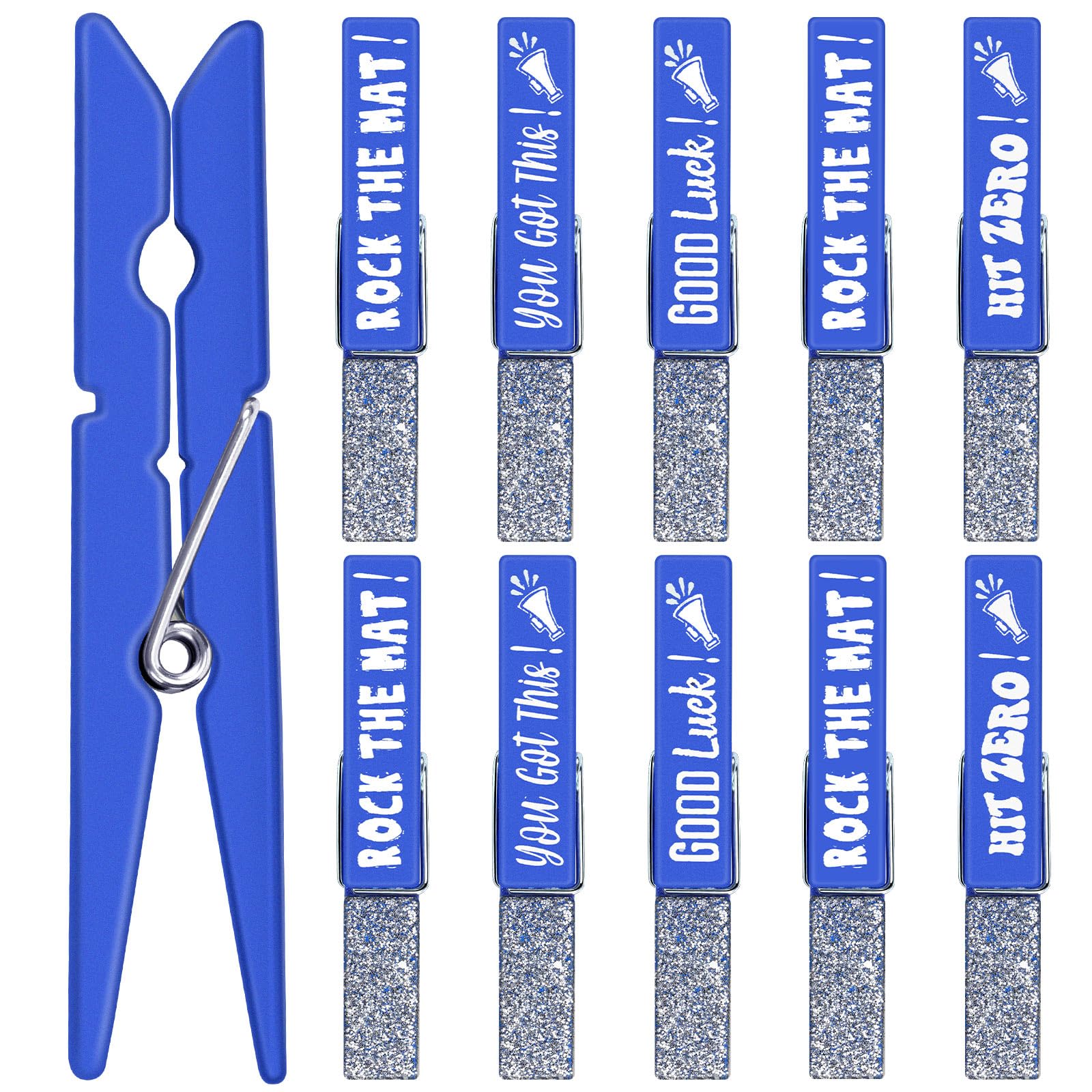 Kigeli 30 Pcs Spirit Clips Cheer Pins Cheerleader Gifts Clothes Pins for Backpacks Competition Glittered for Team Cheer Gifts Stuff Supplies Party Favors Accessories Bulk(Blue, Silver,Shiny)