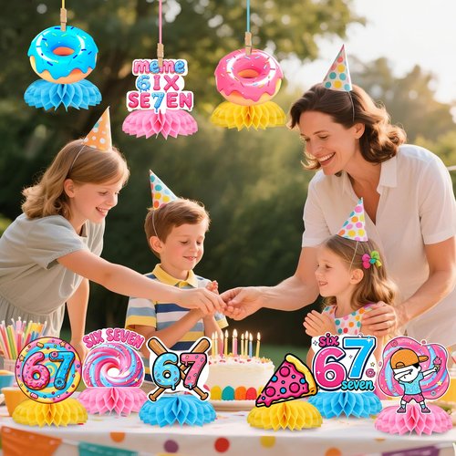 9Pcs 67 Honeycomb Table Centerpieces, 6 7 Birthday Decorations, 67 Meme Themed Birthday Decorations Set, Party Decoration Supplies