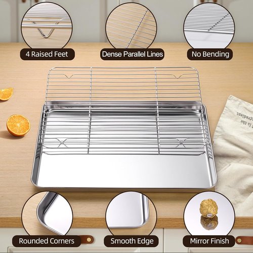Amrules Baking Sheet Set - 3 Premium Stainless Steel Cookie Sheets with 3 Cooling Racks | Nonstick, Heavy Duty