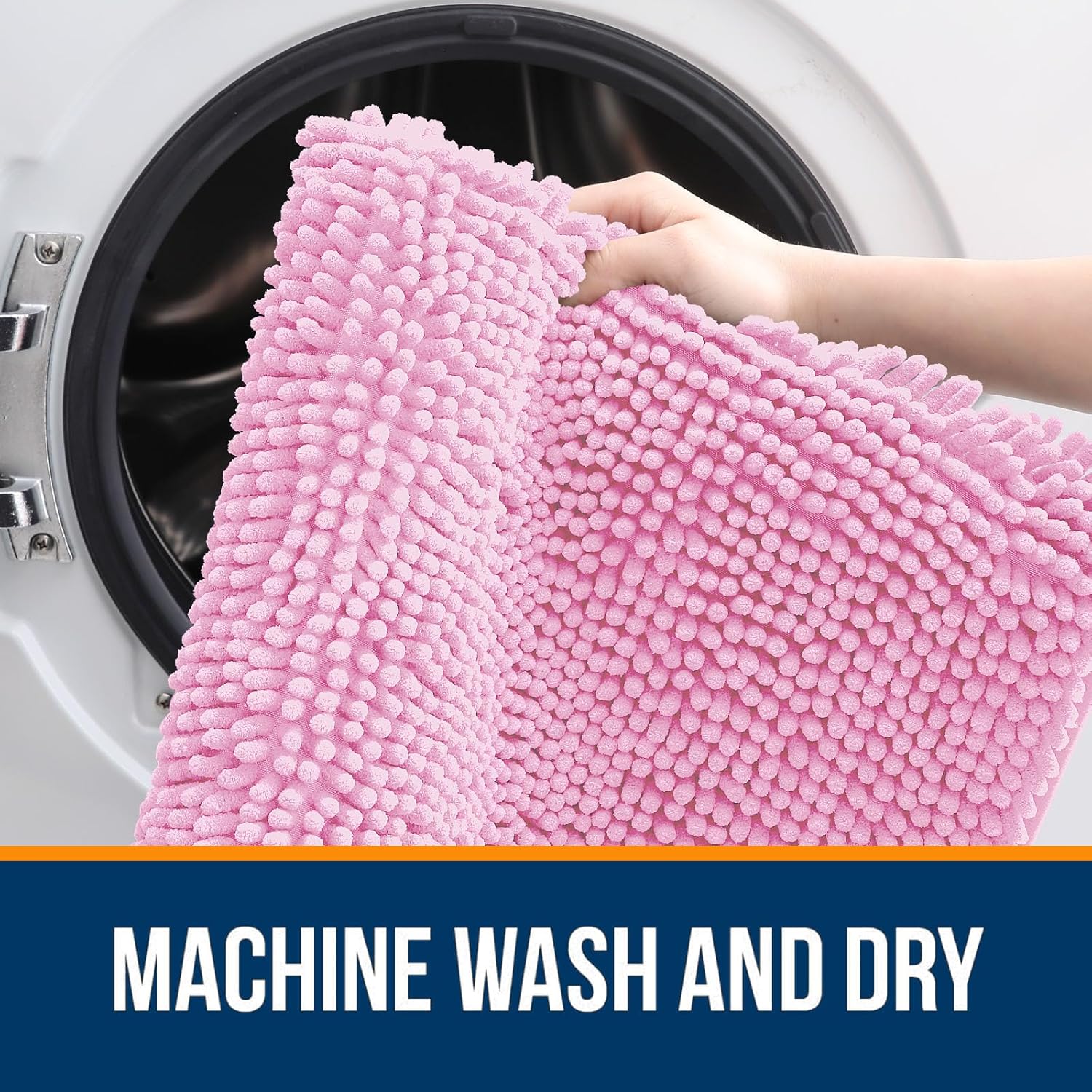 OLANLY Bathroom Runner Rugs - Extra Soft Chenille Bath Mats | Quick-Dry, Machine Washable, 47x20, Pink