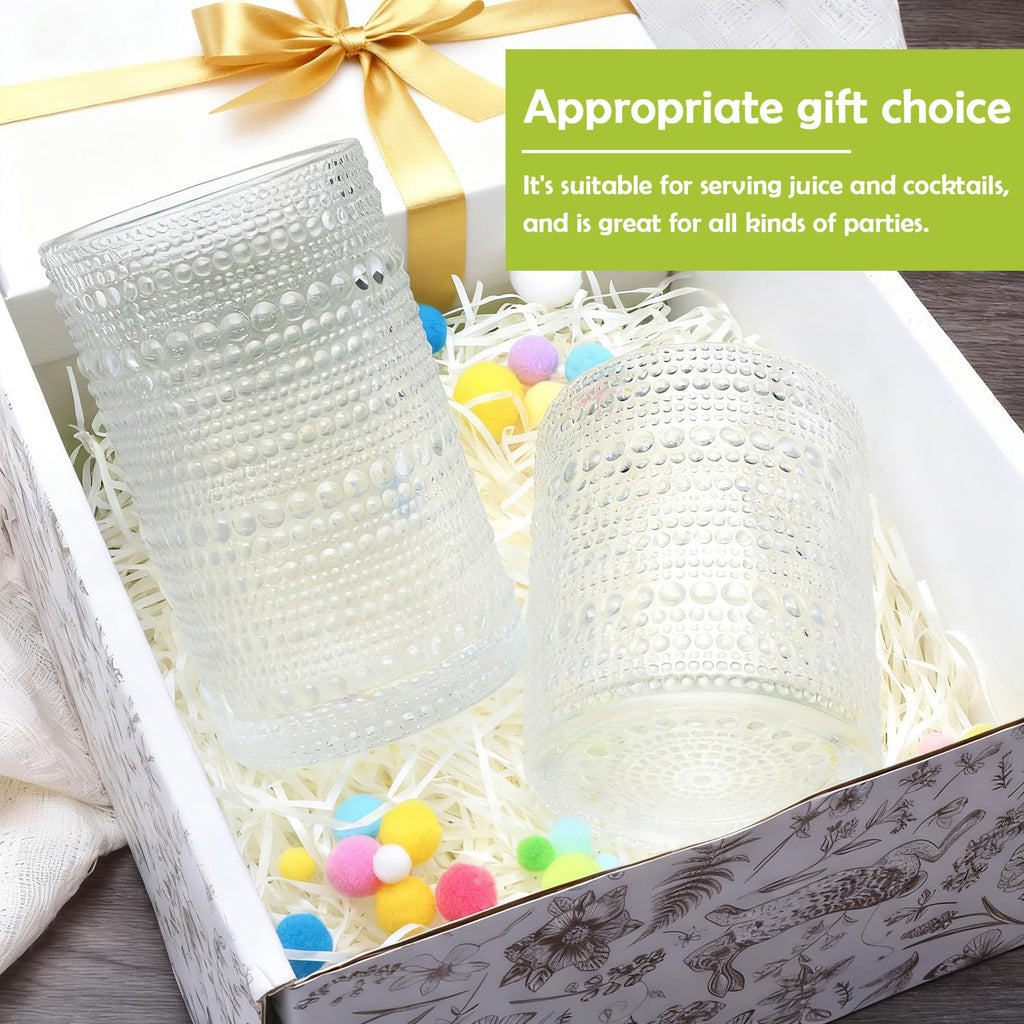 Woaiwo-q Embossed Highball Glasses Set of 12, 10 oz Thick Base Cocktail Drinking Glasses, 12 oz Clear Glassware Set, Glass Cups for Whiskey, Juice, Water, Home Bar & Kitchen, Dishwasher Safe