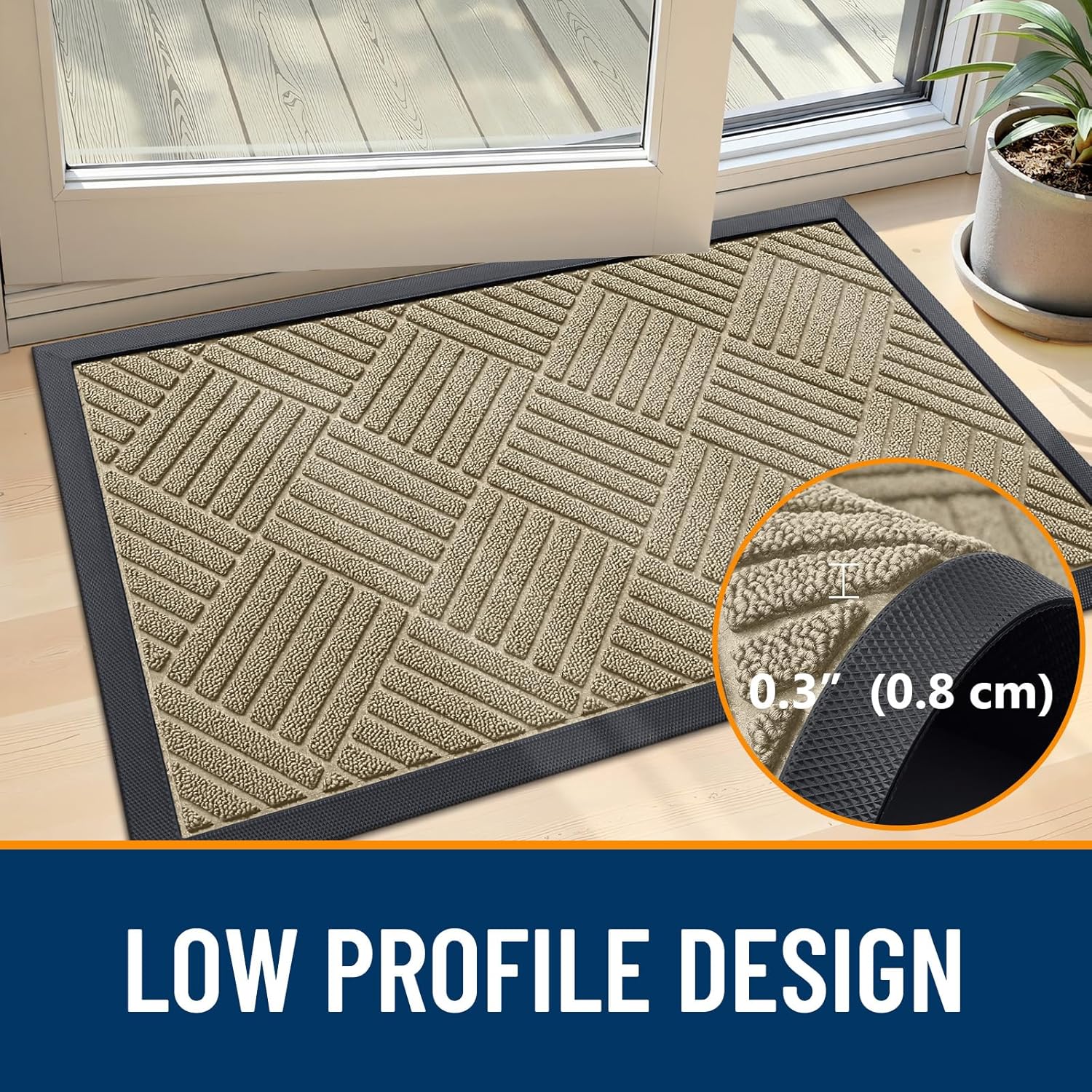 OLANLY Heavy-Duty Front Door Mat - Absorbent Natural Rubber, Non-Slip, 47x32, Beige Diamond Design