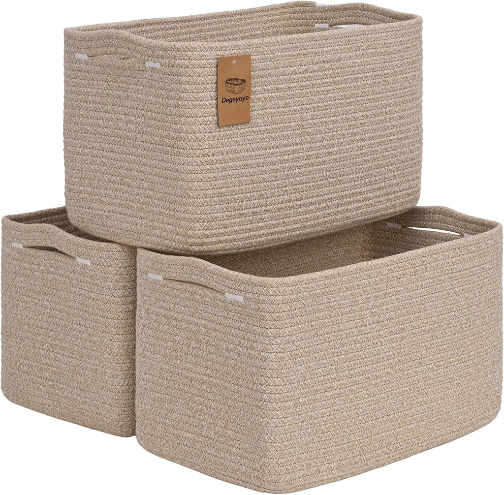 Storage Baskets - Woven Brown Organizing Bins | 3-Pack 15" x 10" x 9" for Toys & Home