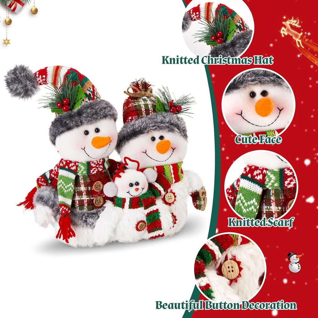 WEWILL 12'' Christmas Snowman Figurine - Cozy Family Decor for Holiday Tabletop & Tree Display