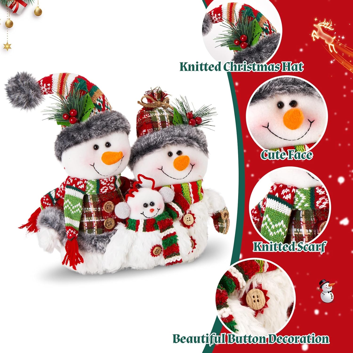 WEWILL 12'' Christmas Snowman Figurine - Cozy Family Decor for Holiday Tabletop & Tree Display