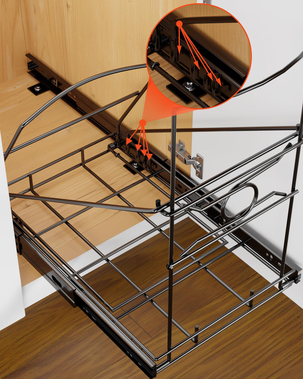 pbugac Pull Out Trash Can Holder, Adjustable Heavy Duty Cabinet Slide Out Kit for 7-11 Gallon Trash Cans, Under Sink Trash Can Rack with Smooth Ball Bearing Slides, Black, Trash Can Not Included