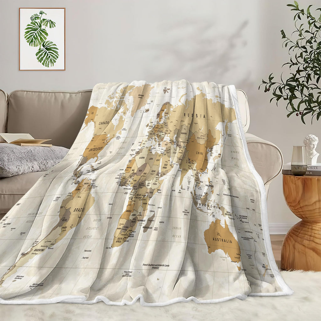 VeiVian World Map Fleece Throw Blanket For Couch, Sofa, Vintage Topography Educational College Kids Children Bed Travel Camping Blanket, Geographical Map Throw, 50X60in