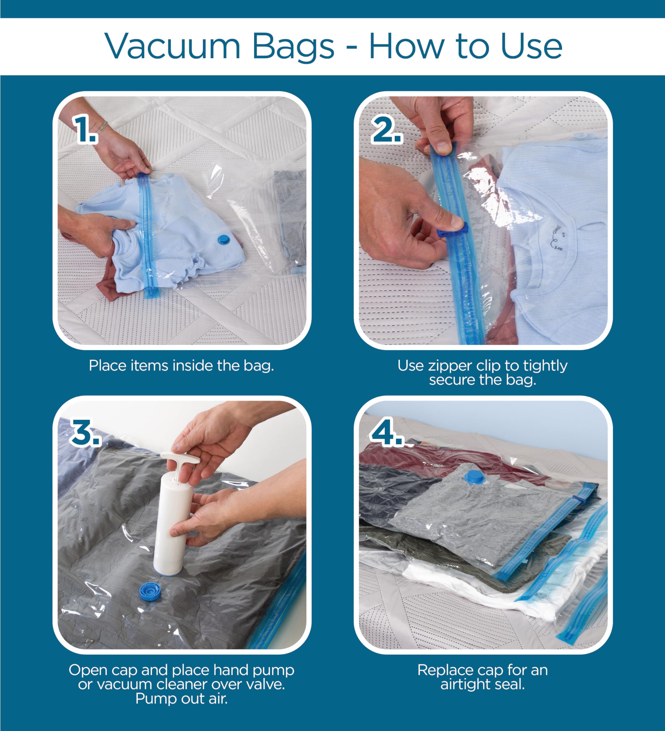 Honey-Can-Do 16-Pack Vacuum Storage Bags Variety Pack with Hand Pump Included