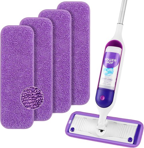 HOMEXCEL Microfiber Mop Pads - Reusable PowerMop Refills for 13"-15" Spray Mop | Machine Washable, Pack of 4