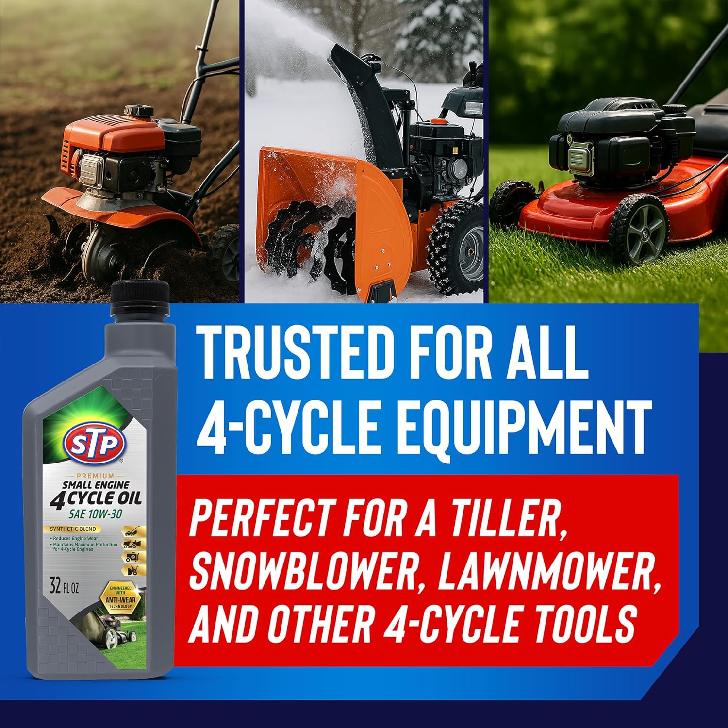 STP Premium Small Engine Oil - SAE 10W-30 Formula for Lawnmowers & Tractors | 32 Oz