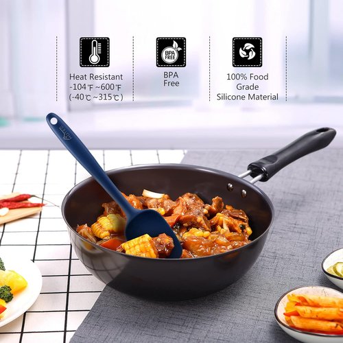 HOTEC Silicone Rubber Spatula Set - 600℉ Heat Resistant, BPA-Free, Dishwasher Safe | Classic Blue, Set of 5