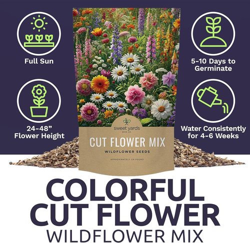 Cut Flower Garden Seeds - Non-GMO Wildflower Seeds Bulk 1/4 Pound Bag | Over 30,000 Colorful Annuals & Perennials