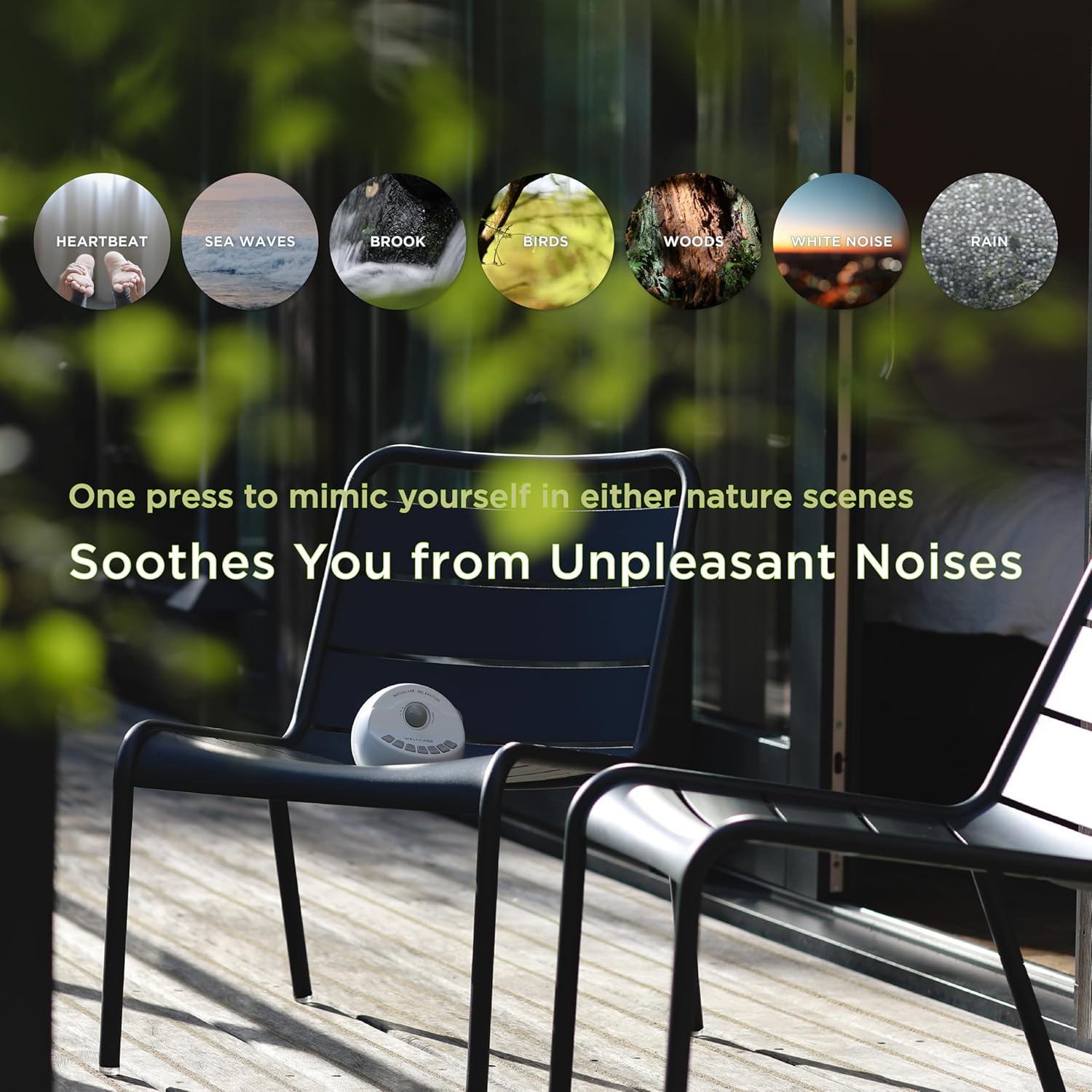 WELLCARE Naturcare Sound Machine - White Noise & 7 Nature Sounds for Relaxation | Adjustable Volume & Timer