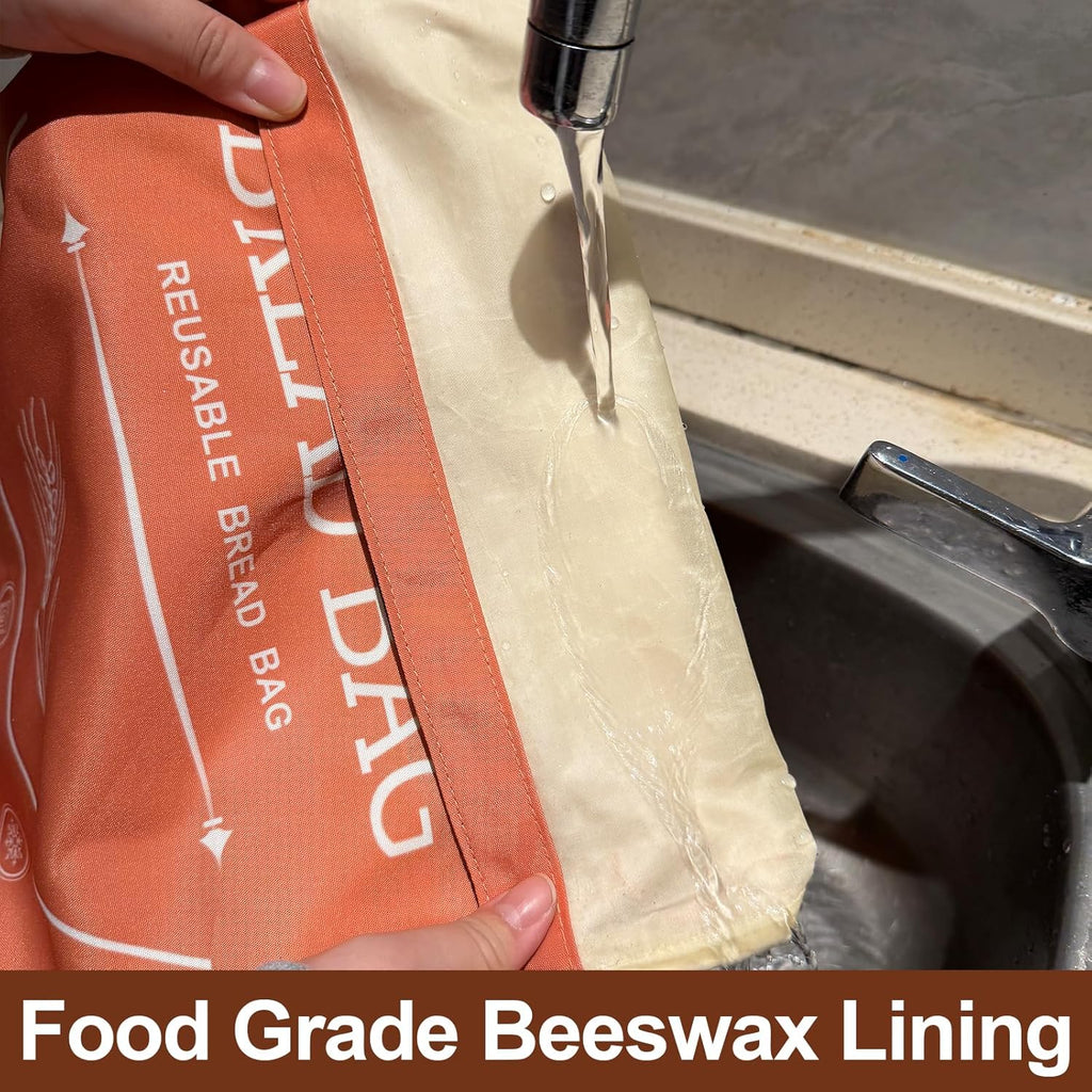 Beeswax Bread Bags - 2 Pack XL Reusable Food Storage Bags for Sourdough | Eco-Friendly & Freezer-Safe (Orange & Grey)