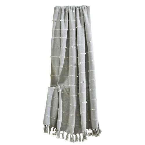 Lush Decor Boho Tufted Cotton Woven Tassel Fringe Throw Blanket Single 50" W x 60" L Light Gray - Gray Throw Blankets for Bed - Boho Couch Blankets