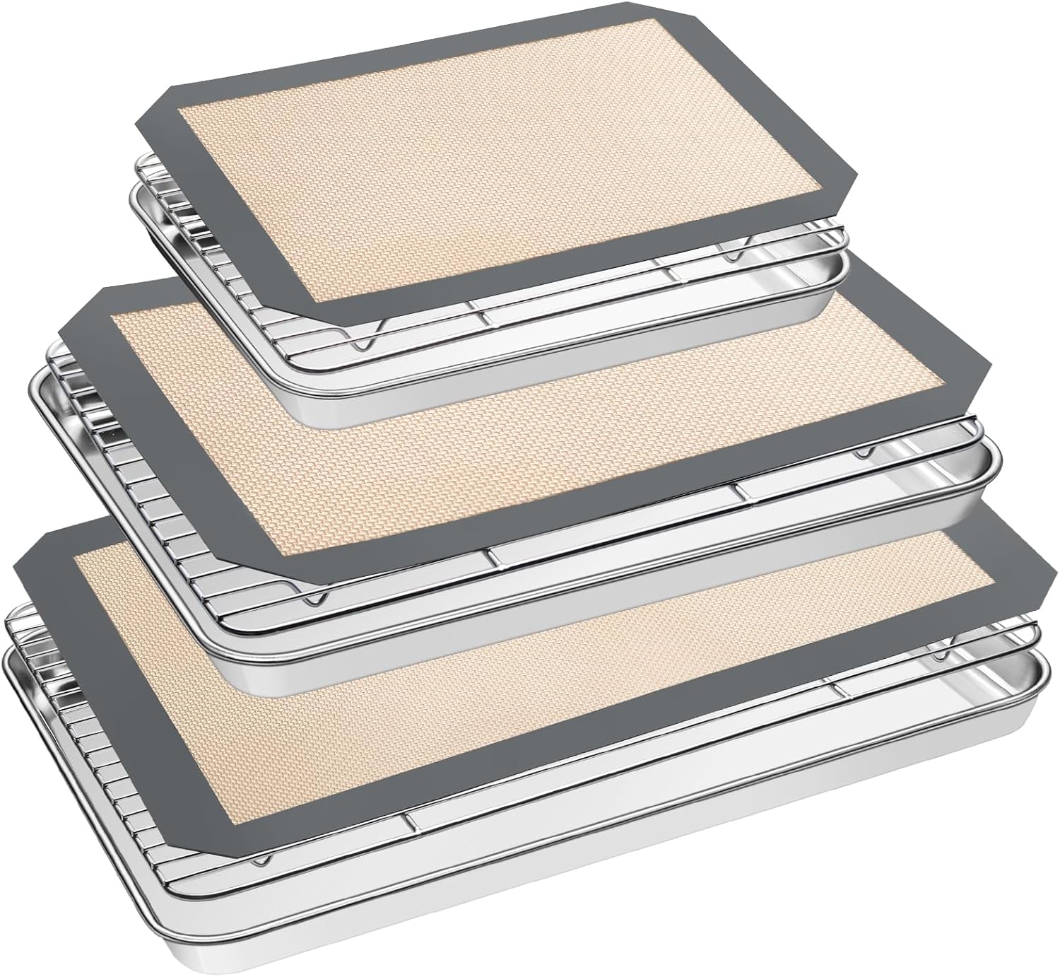 Stainless Steel Baking Sheet Set by [Brand Name] - Heavy Duty Cookie Pans with Cooling Racks & Silicone Mats - Set of 9