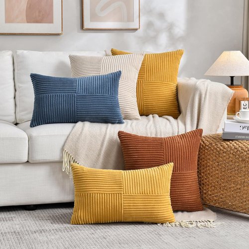 Fancy Homi Decorative Throw Pillow Covers - 2 Packs of 18x18 Inch Soft Corduroy in Terracotta | Boho Farmhouse Decor