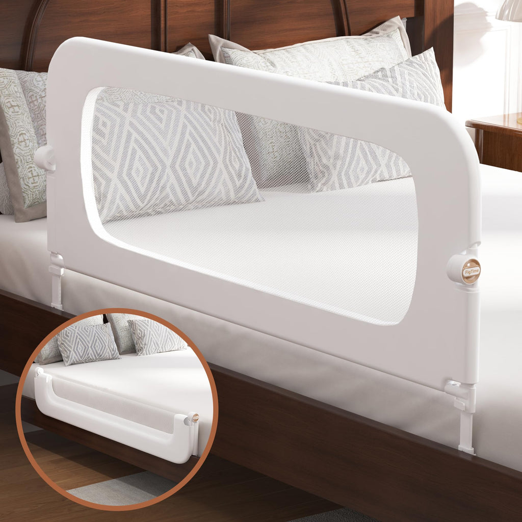FigTime Bed Rail for Toddlers, Baby Bed Rail Guard for Kids, Toddler Bed Rails with Reinforced Anchor Fit, Height Adjustable & Foldable Bed Rail Guard for Twin, Full, Queen & King Beds (White, 48IN)