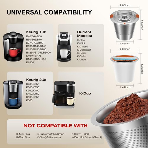 FAQQMCVY Reusable K Cups Coffee Pods for Keurig: Full Stainless Steel Refillable K Cups Coffee Filter Compatible 1.0 and 2.0 Coffee Makers-brewers (1Pack)