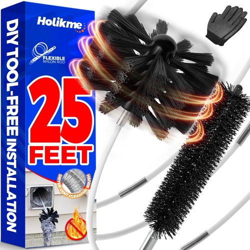 Holikme 25 Feet Dryer Vent Cleaner Kit - Flexible Lint Brush with Drill Attachment for Easy Cleaning