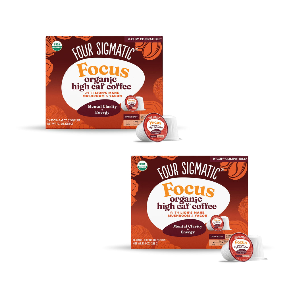 Four Sigmatic High Caffeine Mushroom Coffee K-Cups | Organic Dark Roast Coffee with Lion’s Mane & Yacon | Focus & Immune Support | Vegan & Keto | Sustainable Pods | 48 Count