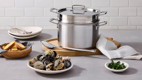Le Creuset Stainless Steel Deep Pasta Pot - 3-Ply Construction, 7.5qt Capacity with Sieve