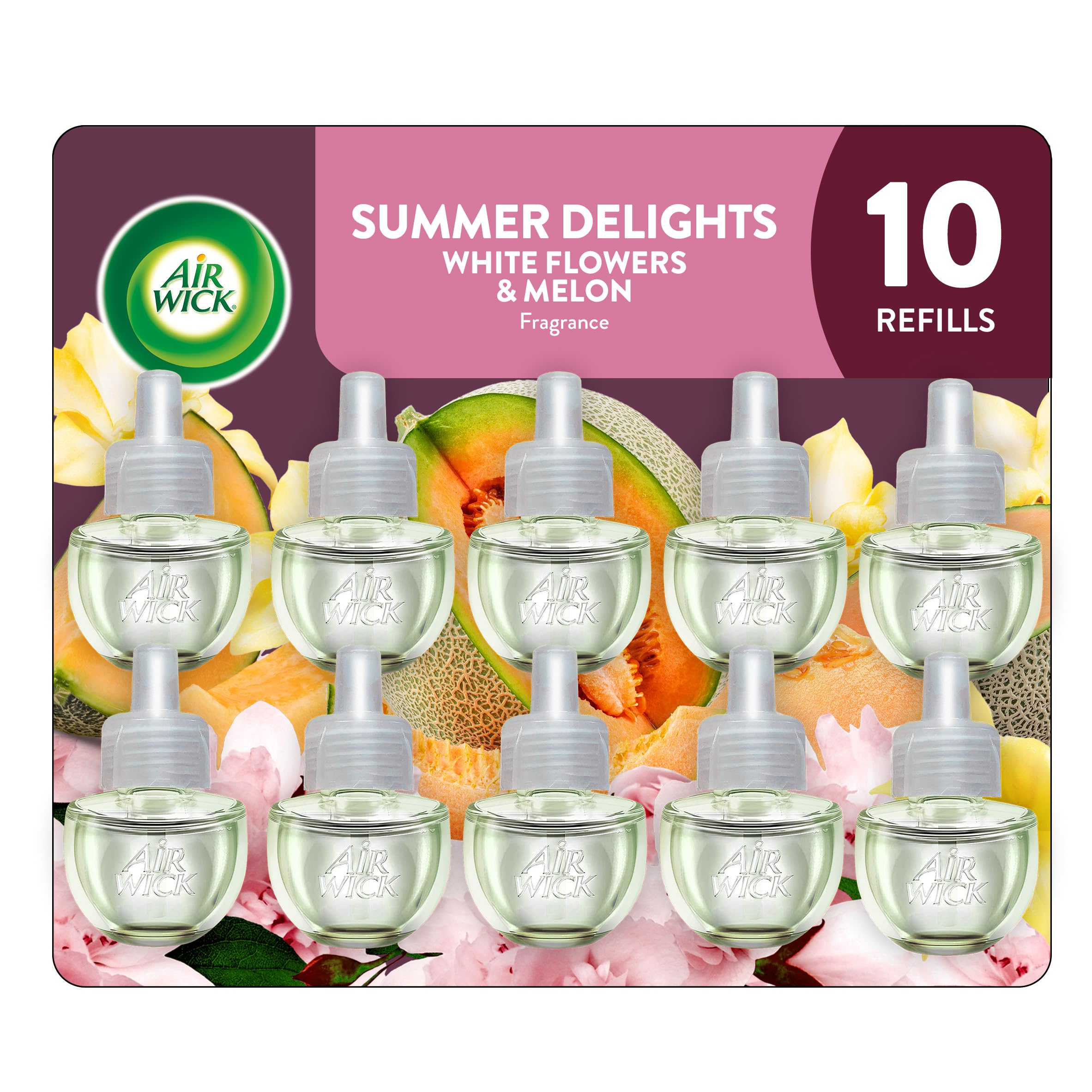 Air Wick Plug in Scented Oil Refill, 10ct, Summer Delights, Scented Oil, Air Freshener, Essential Oils, Eco Friendly