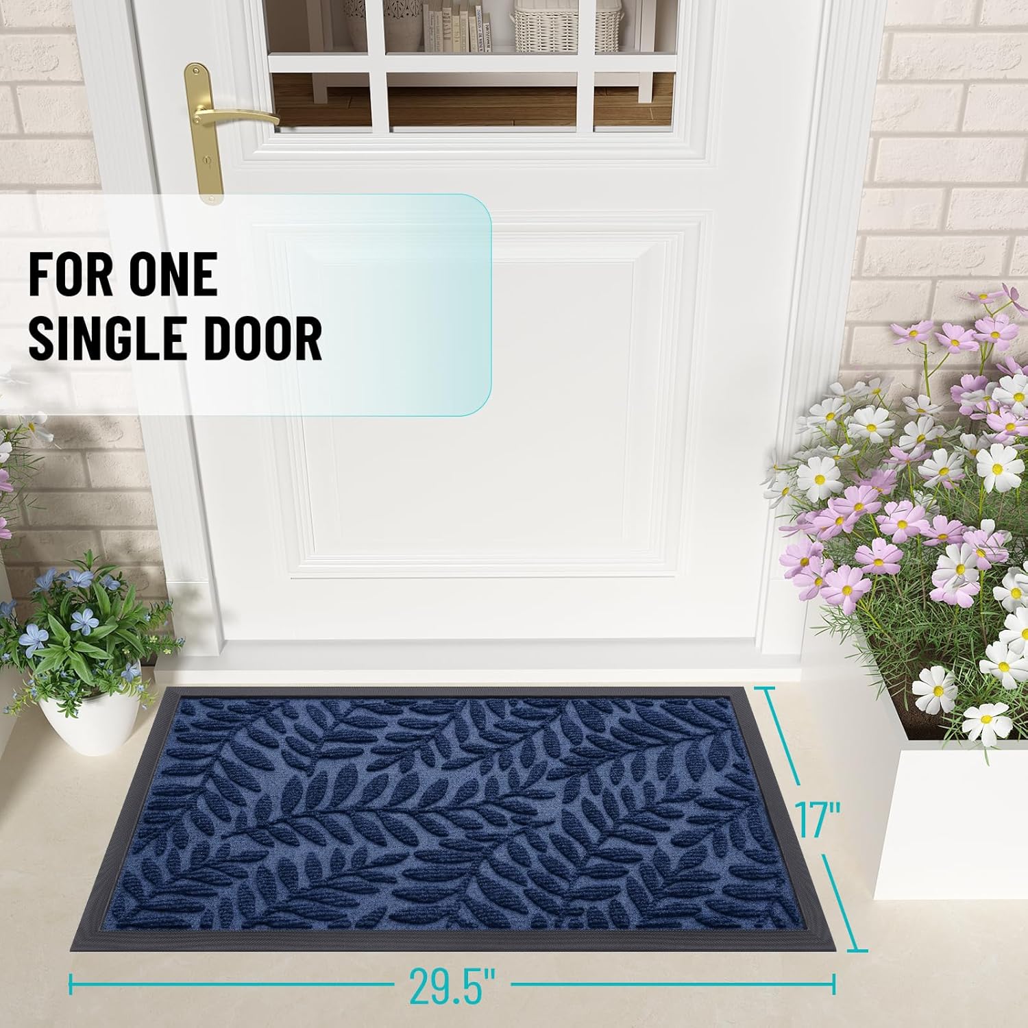 OLANLY Indoor Outdoor Door Mat - Waterproof All-Weather Doormat | 29.5x17, Sturdy Natural Rubber, Navy Blue
