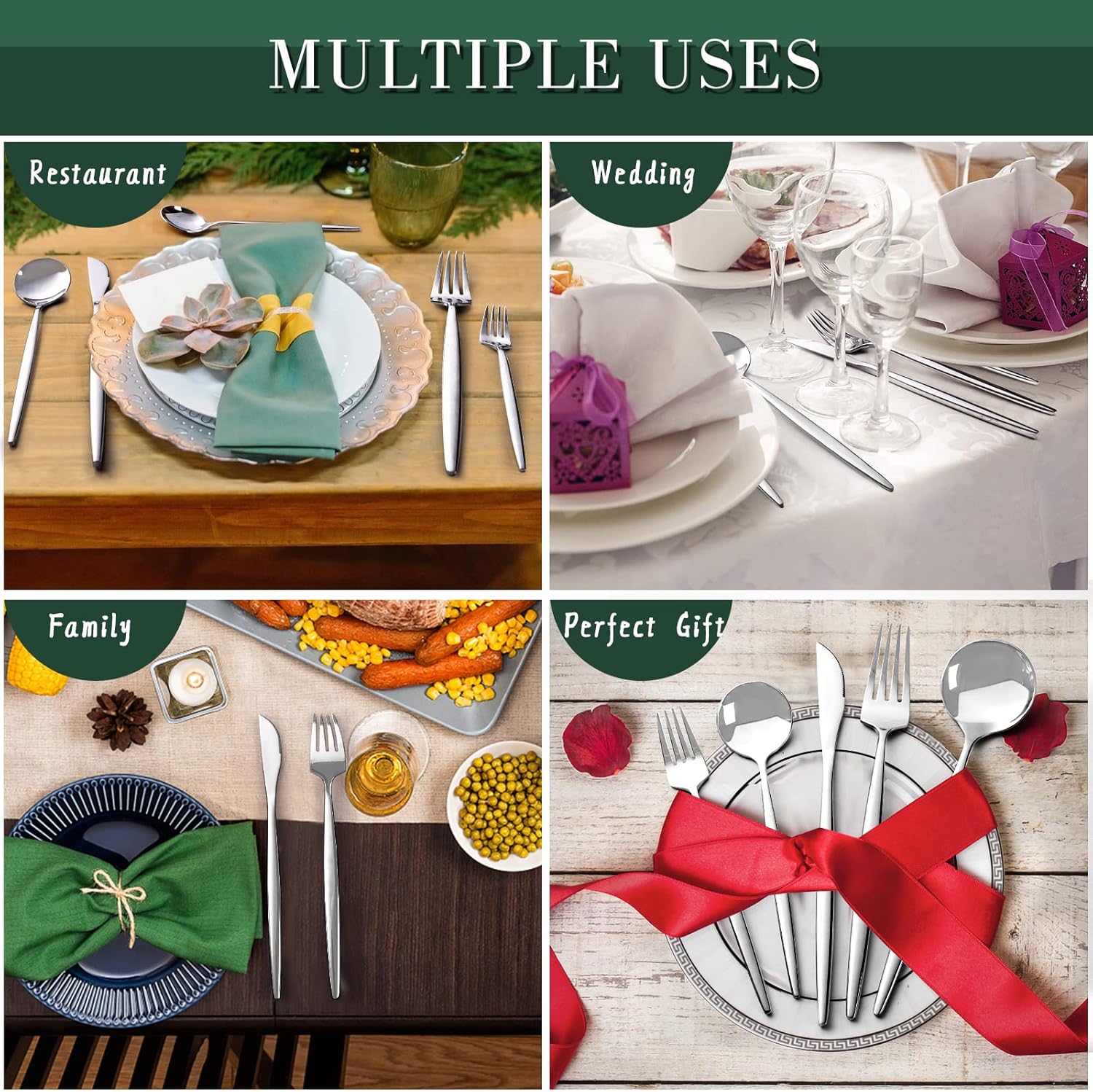 CEKEE 40-Piece Stainless Steel Silverware Set - Flatware Cutlery for 8 | Mirror Polished & Dishwasher Safe
