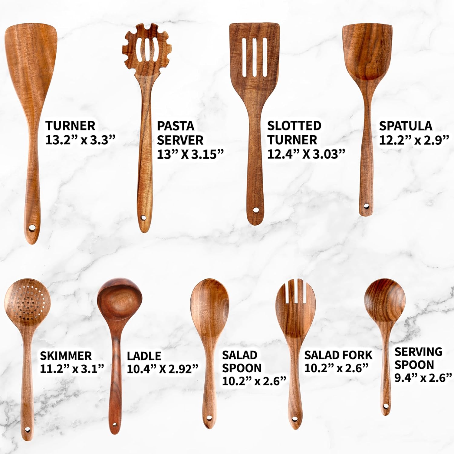 Zulay Kitchen 9-Piece Teak Wooden Utensil Set - Premium Non-Stick Cooking Tools in Gift Box | Comfortable Grip