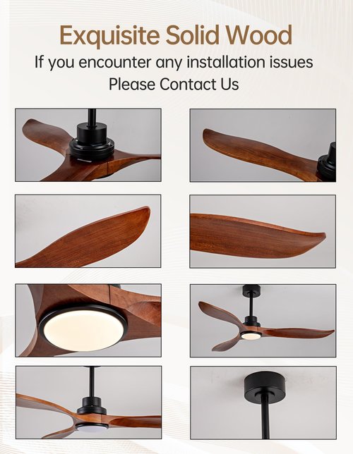 IKTYUW 52 Inch Solid Wood Ceiling Fans with Lights and Remote, 3 Blade Walnut Outdoor Ceiling Fans with Wall Control, Dimmable, 6 Speeds, Quiet DC Motor for Bedroom/Patios/Farmhouse/Living Room