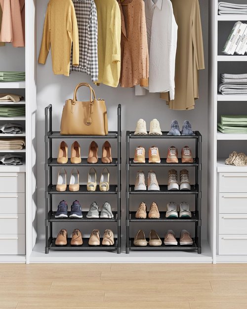 Kitsure Shoe Rack - 10-Tier Tall Organizer with Detachable Fabric Shelves | 16.9" Wide - Black