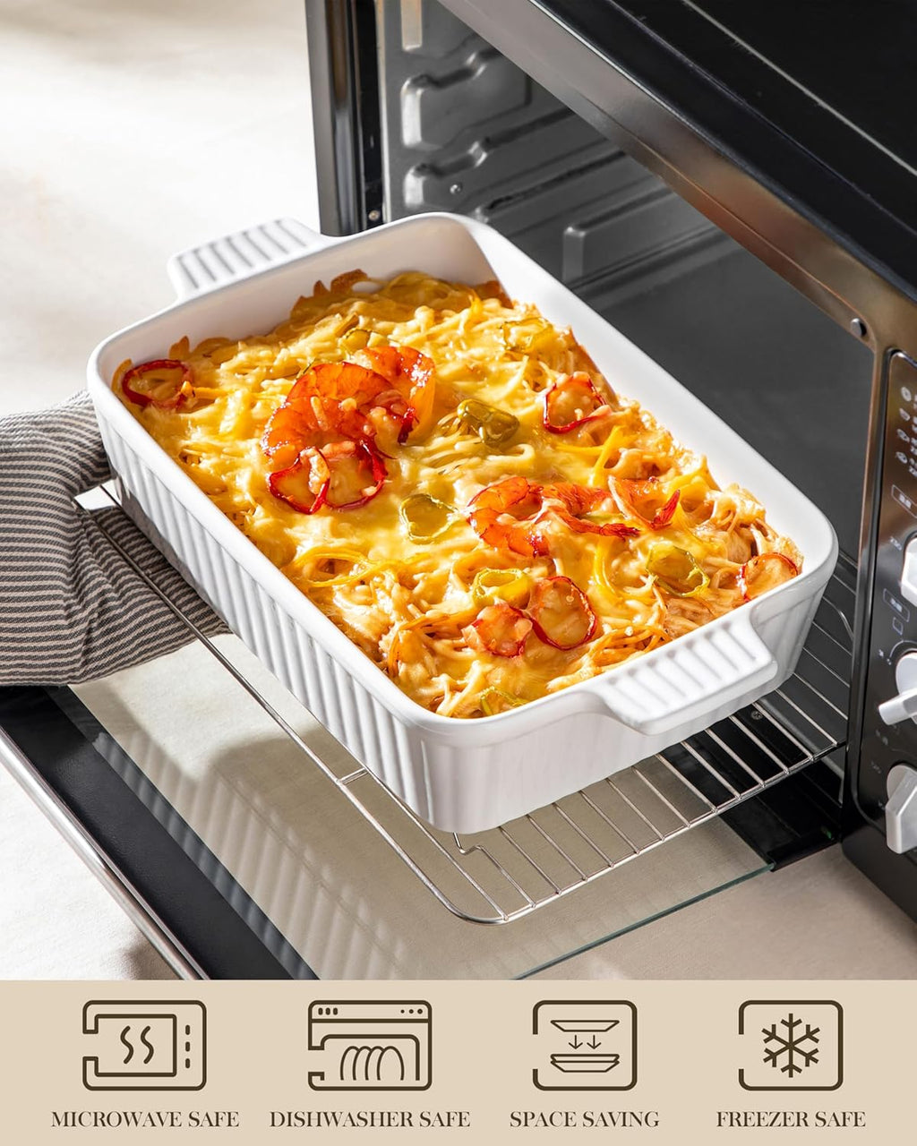 MALACASA Porcelain Casserole Dish Set - Versatile Bakeware Set of 5 (9.5" to 15.6") | Oven Safe